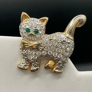 Sparkly Vintage Cat Brooch with Encrusted Rhinestones